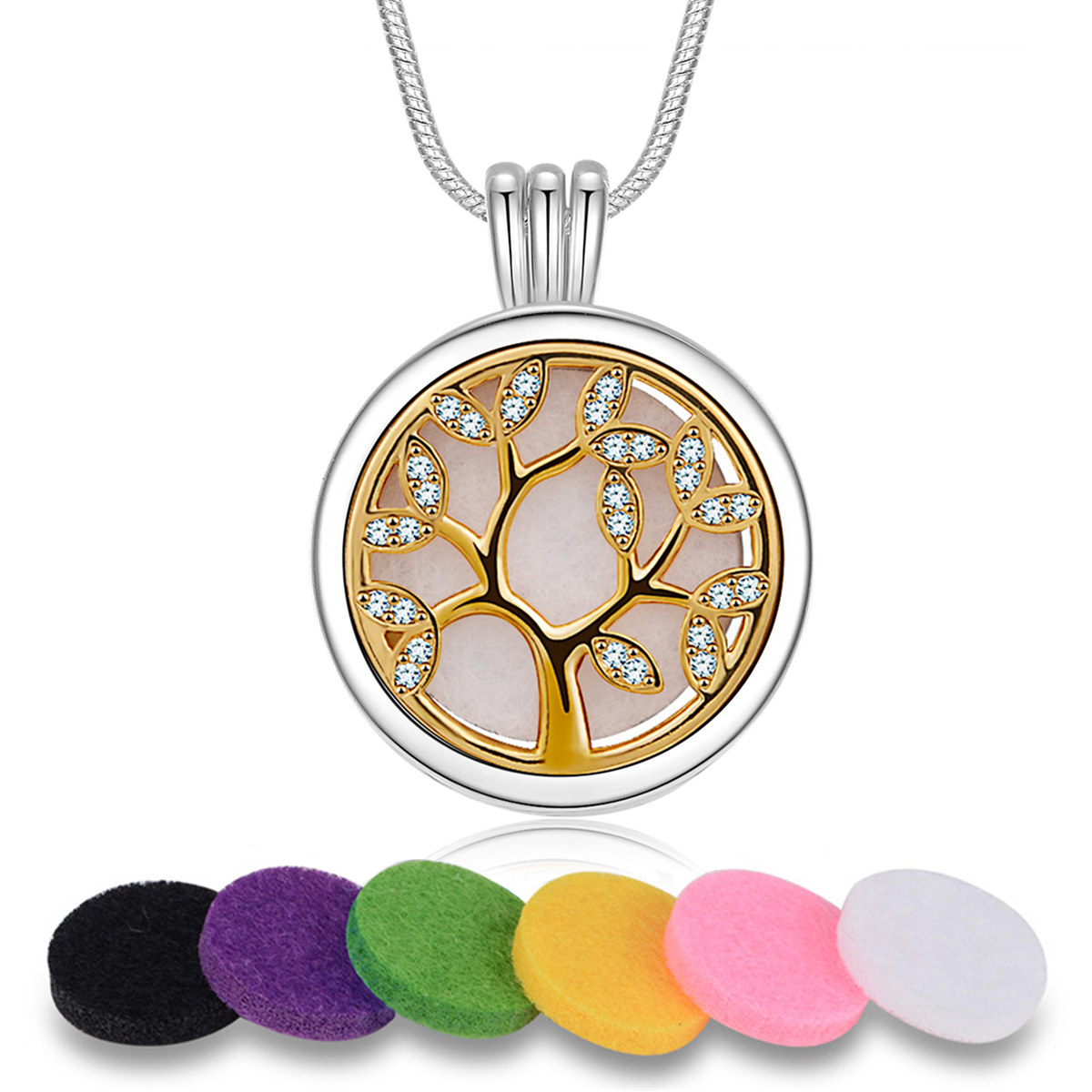 Merryshine Jewelry Copper Plating Silver Flat Hollow Life Tree Design Aromatherapy Essential Oil Necklace Diffuser