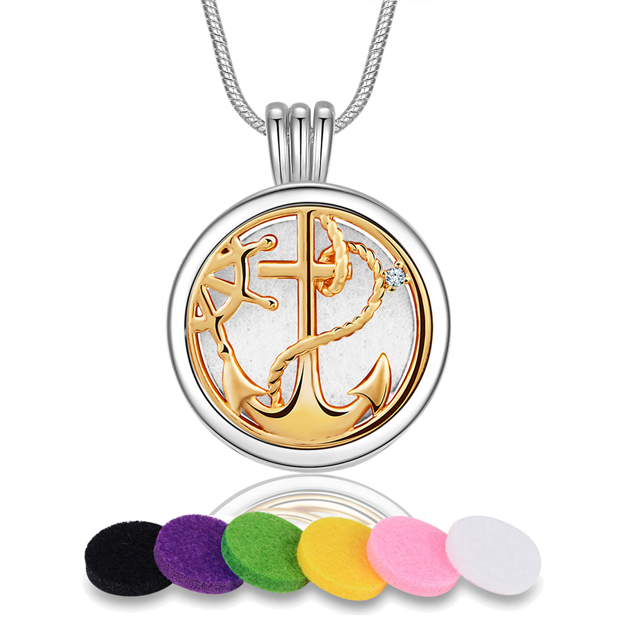 Merryshine Jewelry Copper Plating Silver Flat Hollow Golden Anchor Design Essential Oil Necklace Diffuser for Women