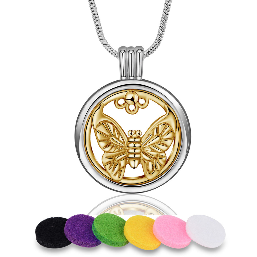 Merryshine Jewelry Flat Hollow Aromatherapy Necklace Butterfly Jewelry Essential Oil Diffuser