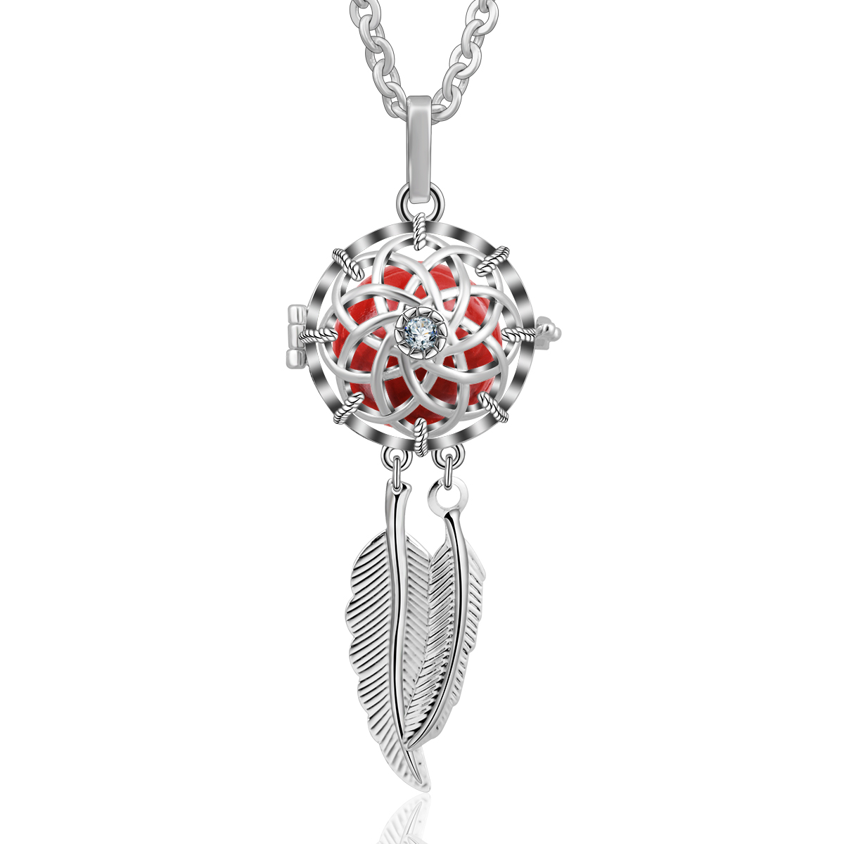 Merryshine Jewelry New Wholesale Special Silver Round Cage Pendant Fashion Jewelry CZ Locket with Leafs