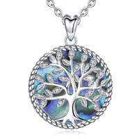 Merryshine Jewelry s925 sterling silver plated rhodium abalone shell jewelry family tree of life pendant necklace