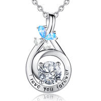 Merryshine Jewelry s925 sterling silver plated rhodium sapphire blue cz diamond I Love you Forever pendant necklace for womens