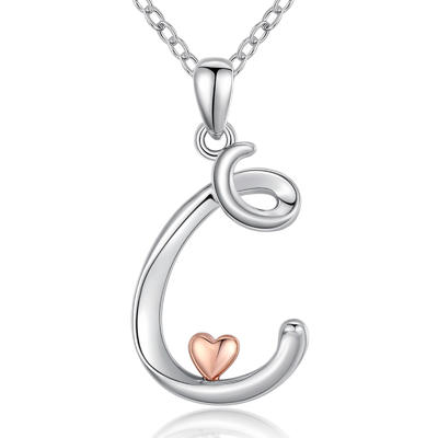 Merryshine Jewelry s925 sterling silver plated rhodium old english dainty initial letter C pendant necklace for moms