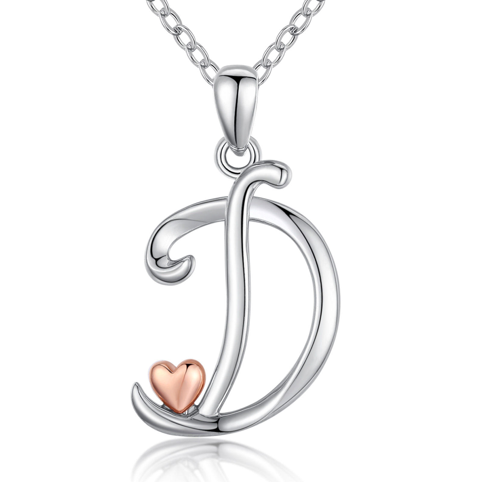 Merryshine Jewelry s925 sterling silver plated rhodium large initial letter D necklace alphabet charm pendant