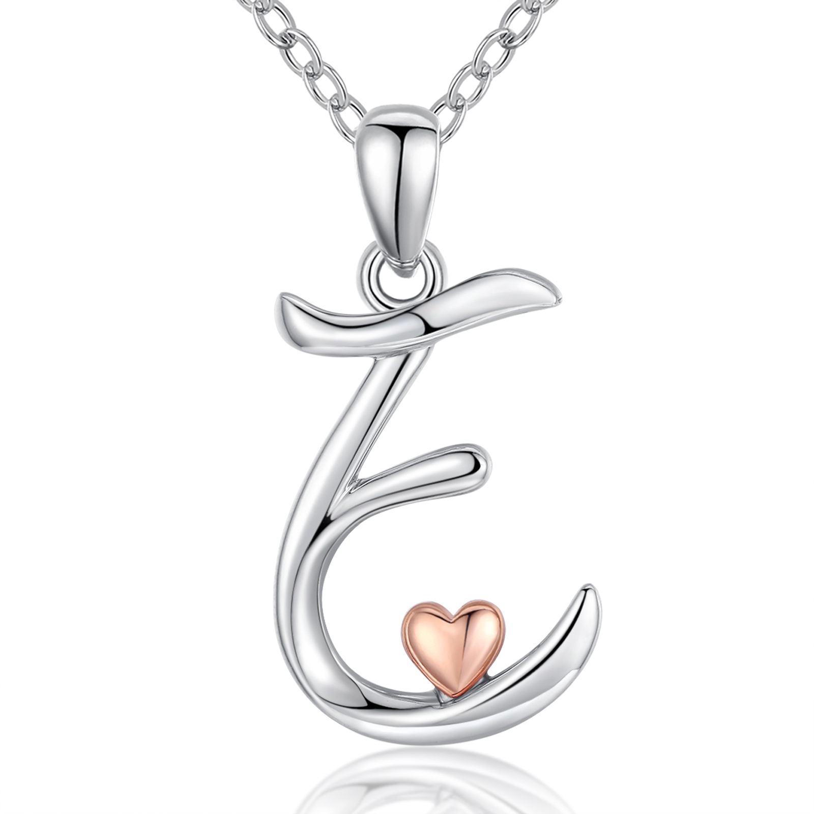Merryshine Jewelry s925 sterling silver plated rhodium larget initial letter E jewellery alphabet necklace