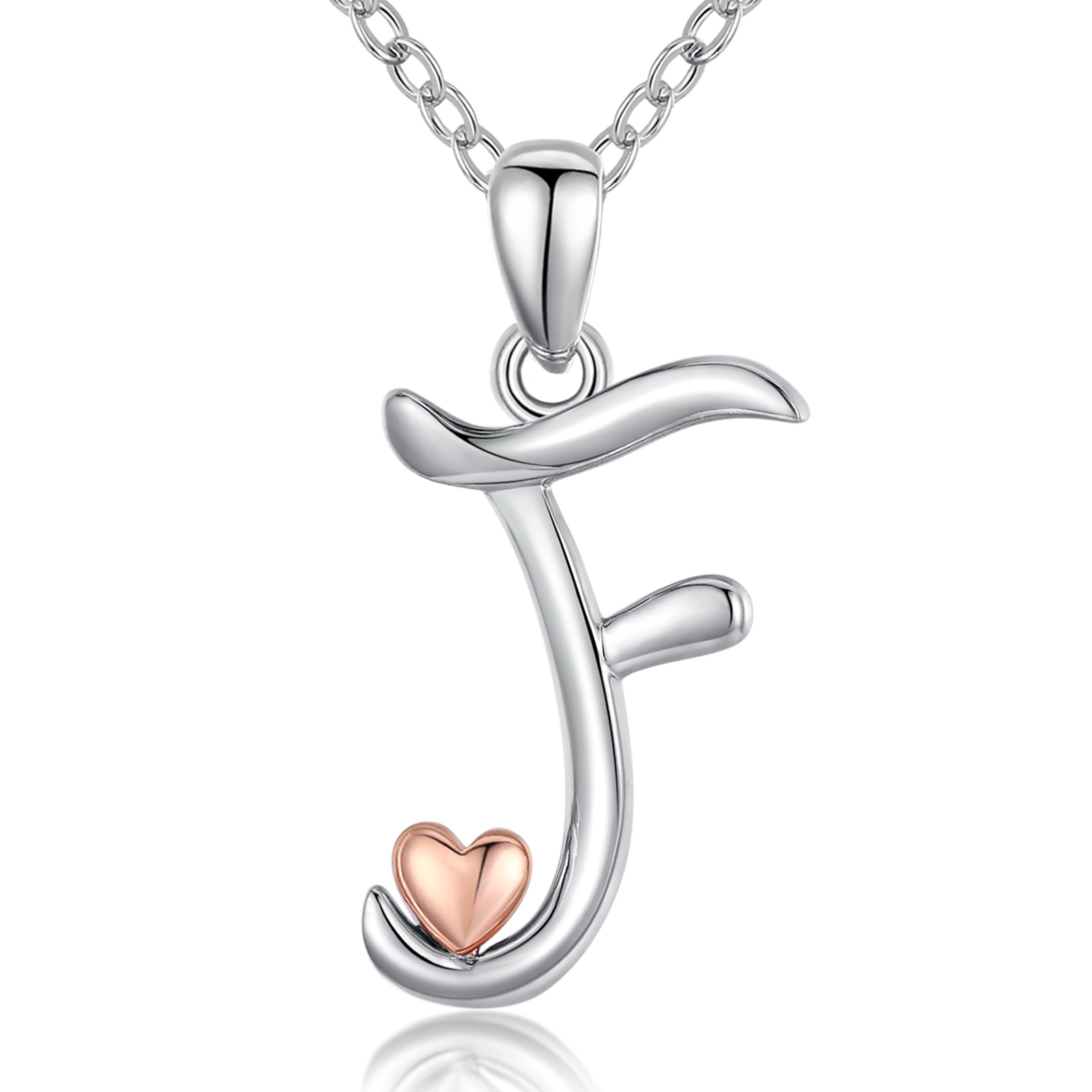 Merryshine Jewelry fashion s925 sterling silver plated rhodium letter F initial necklace
