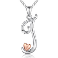 Merryshine Jewelry s925 sterling silver plated rhodium cursive letter J initial necklace for adult in bulk