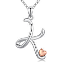 Merryshine Jewelry fashion dainty s925 sterling silver plated rhodium english letter K initial pendant necklace