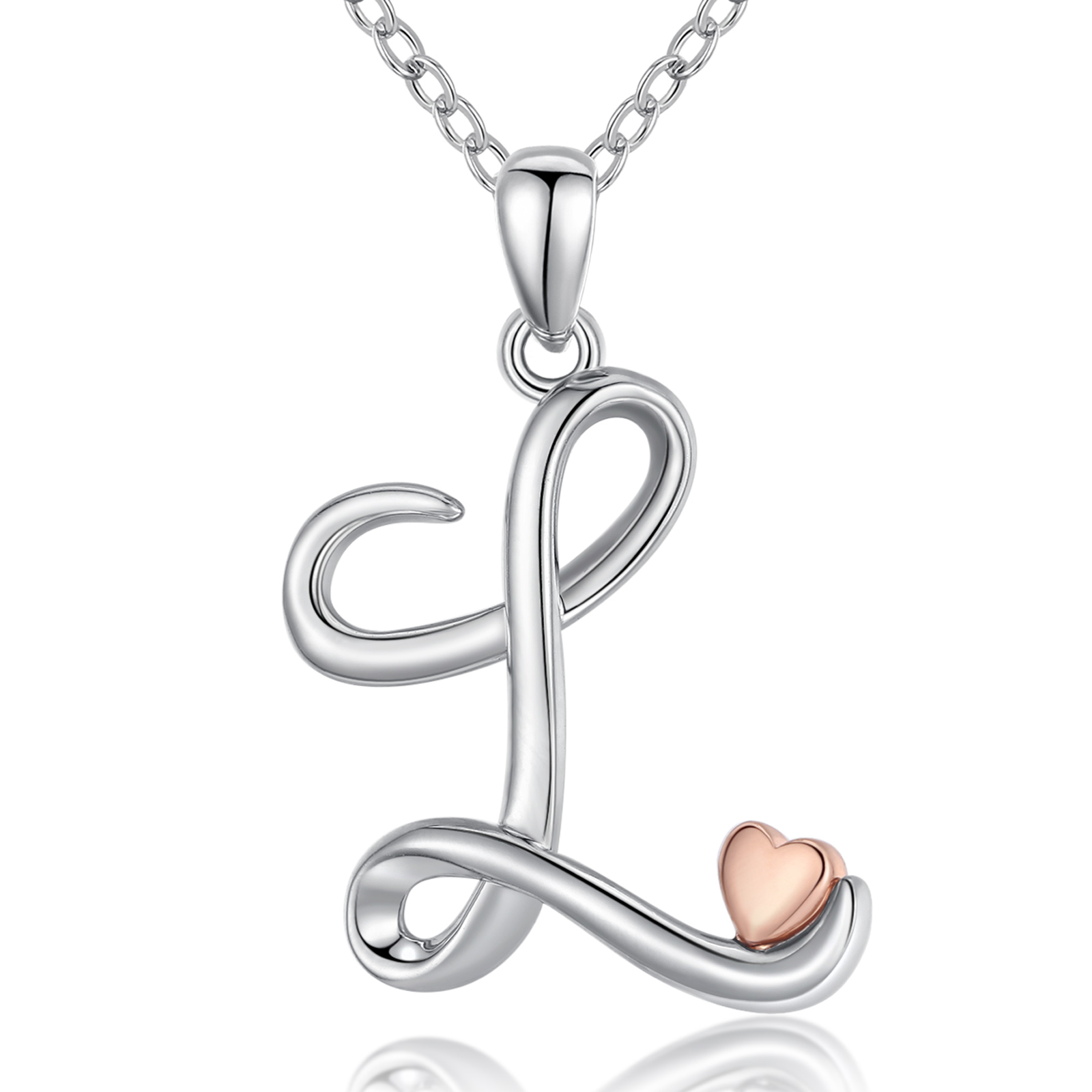 Merryshine Jewelry handmade s925 sterling silver plated rhodium initial necklace letter L pendant for women