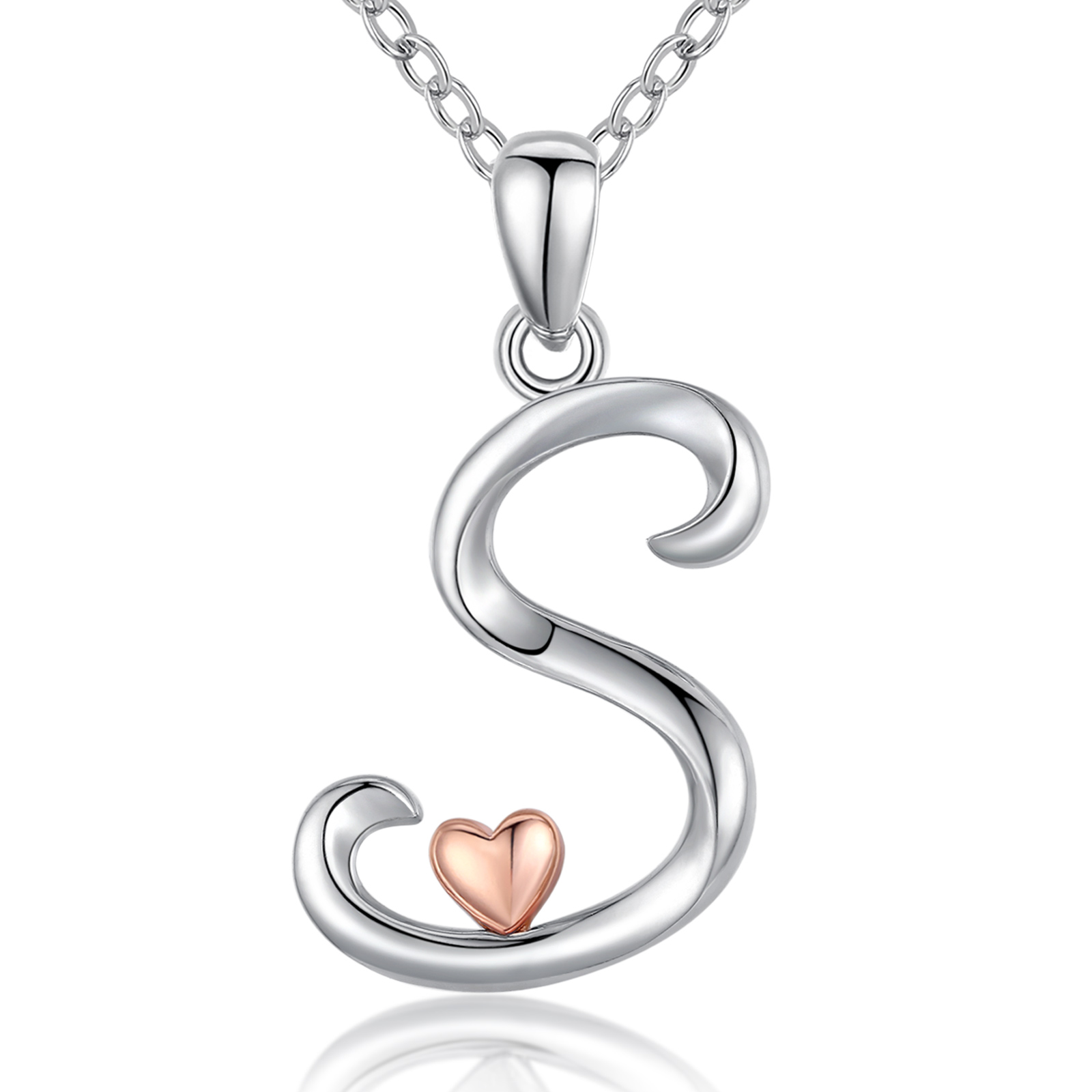 Merryshine Jewelry s925 sterling silver plated rhodium letter S initial pendant necklace
