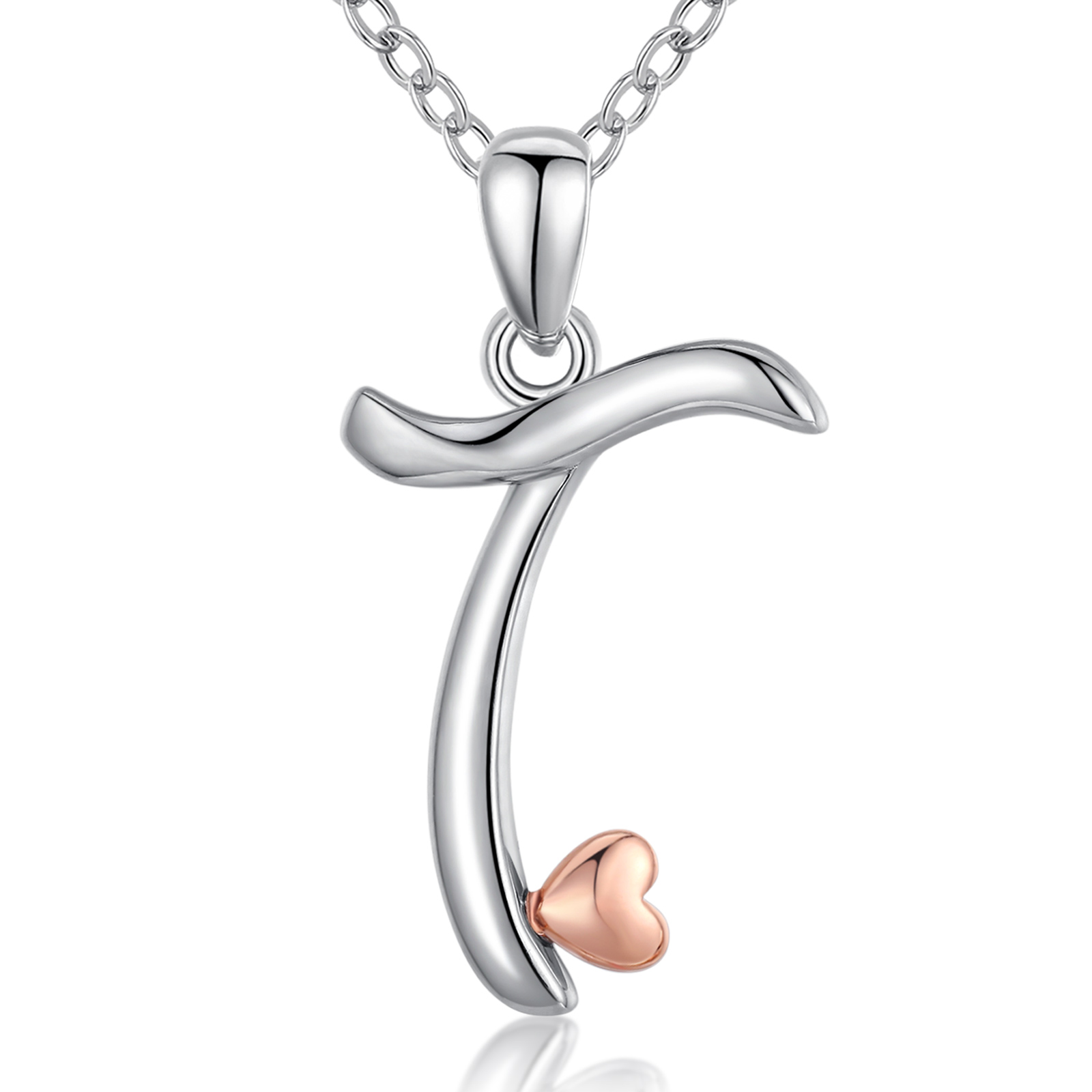 Merryshine Jewelry wholesale price s925 sterling silver plated rhodium letter T initial pendant necklace