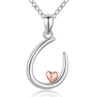 Merryshine Jewelry s925 sterling silver plated rhodium letter U initial pendant necklace for teen girls with little heart