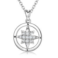 Merryshine 925 sterling silver women lucky jewelry crystal friendship compass pendant necklace