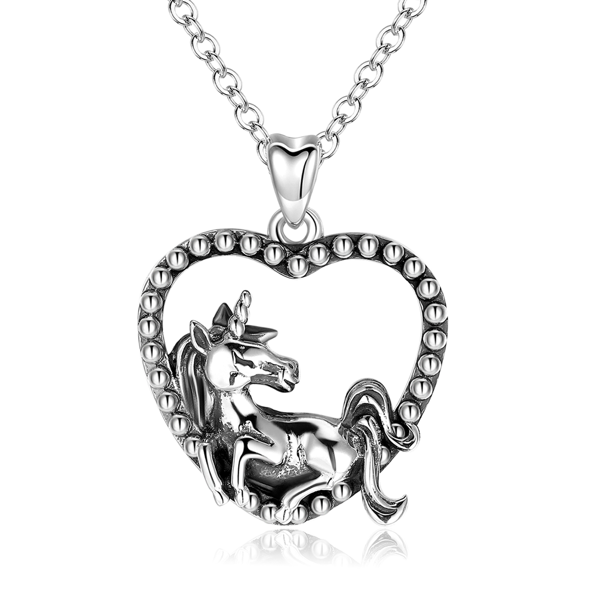 Merryshine 925 Sterling Silver Vintage Heart and Horse Pendant Necklace