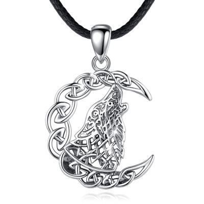 Merryshine Jewelry Vintage Style Hollow Out Design S925 Sterling Silver Moon And Wolf Necklace For Men