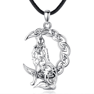 Merryshine Jewelry Personality Cool Guy S925 Sterling Silver Celtic Moon And Howling Wolf Necklace
