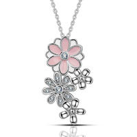 Merryshine Jewelry Copper Plating Rhodium Delicate Pink Flower Pendant Necklace for Girls