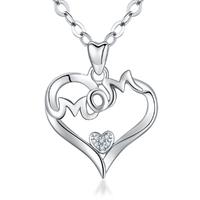 Merryshine Jewelry Inexpensive Copper Plating Rhodium New Mom Heart Pendant Necklace with Cubic Zirconia
