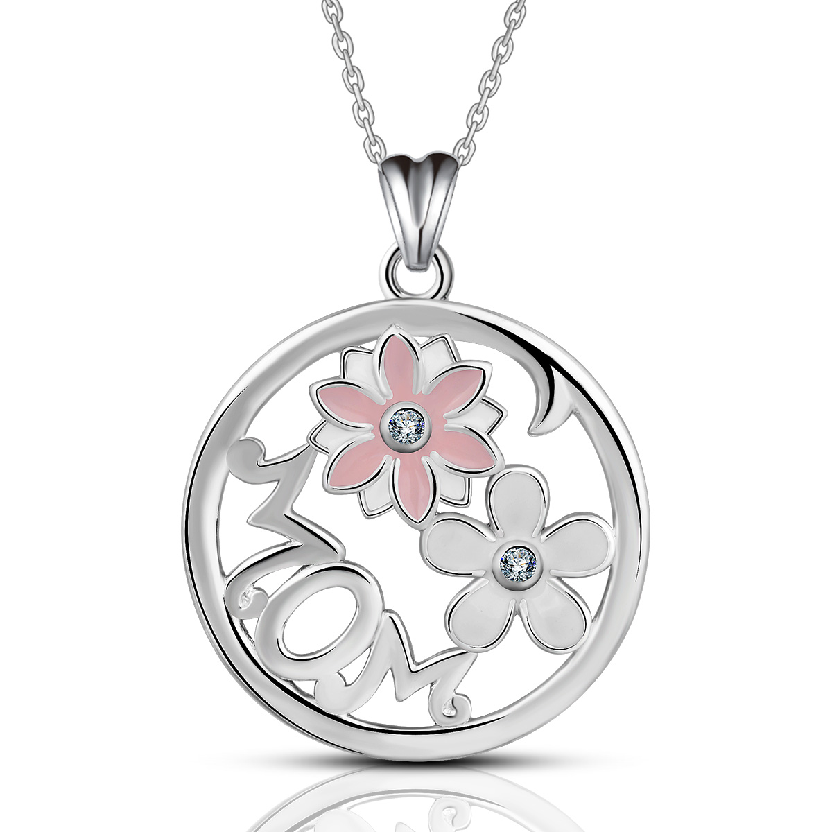 Merryshine Jewelry Fastness Plating Rhodium and Gold Dainty Pink Flower Necklace for Mom