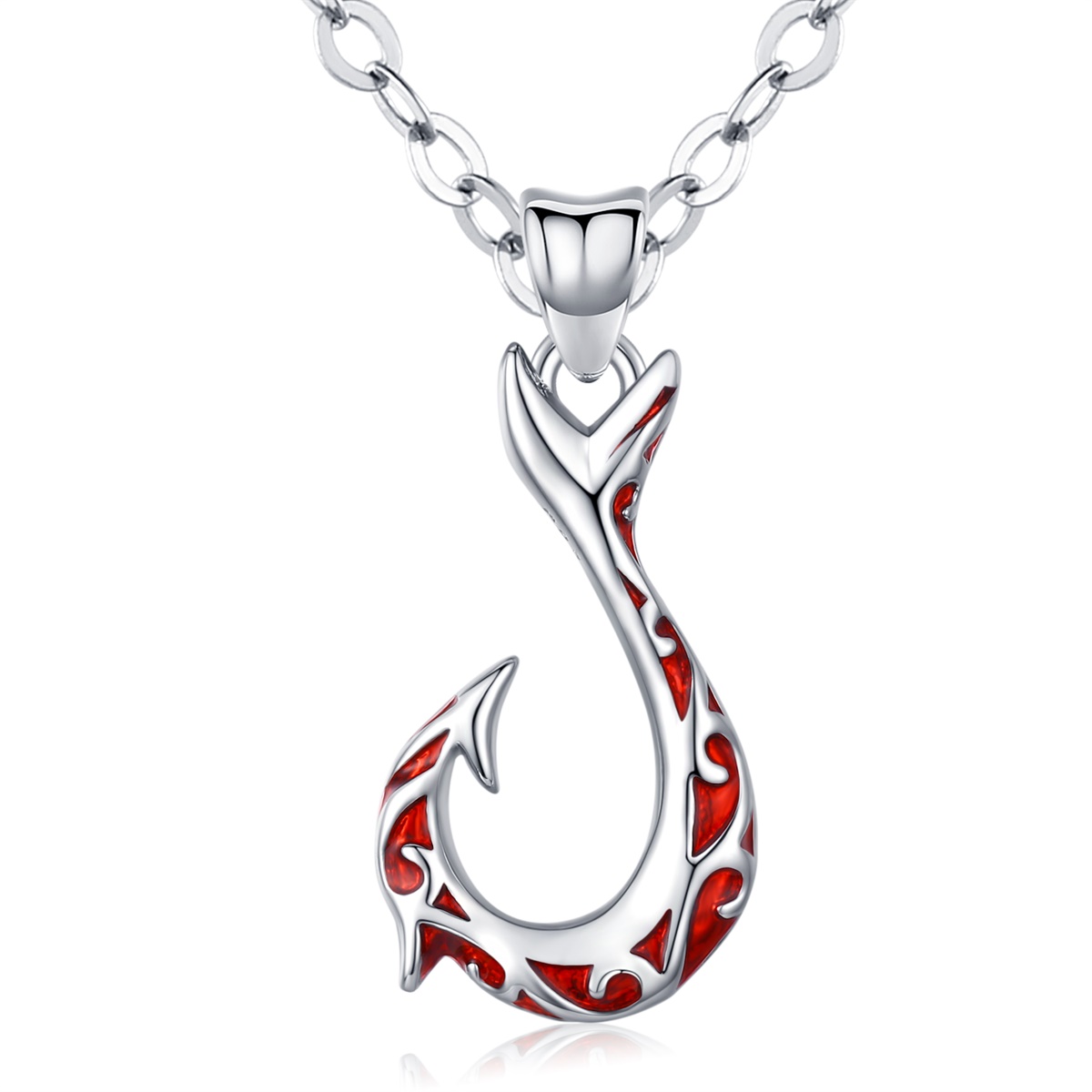 Merryshine Jewelry Copper Plating Rhodium Red Color Fishtail Mermaid Tail Fishhook Necklace