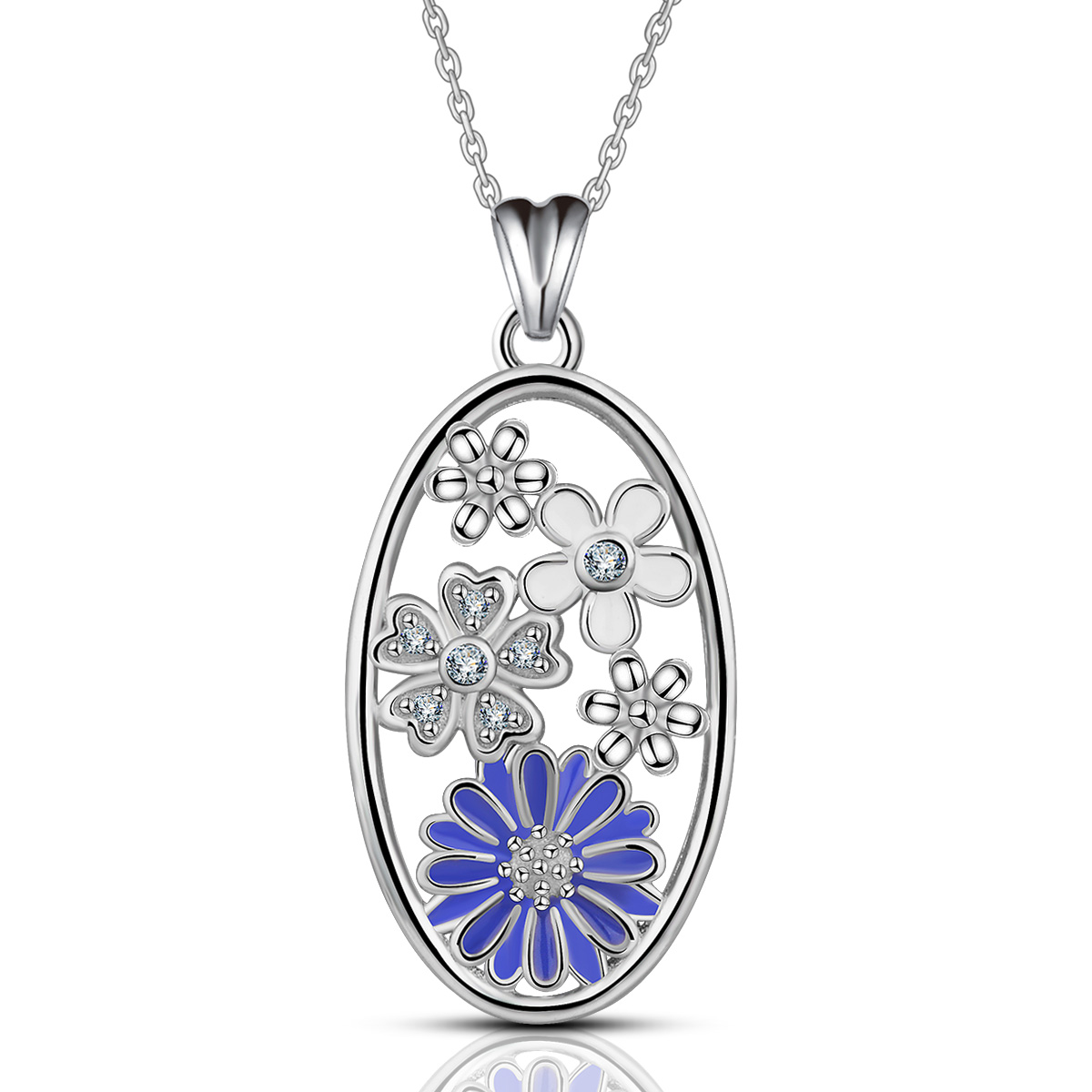 Merryshine Jewelry Fashion Trends Plating Rhodium Blue Daisy Pendant Necklace for Women