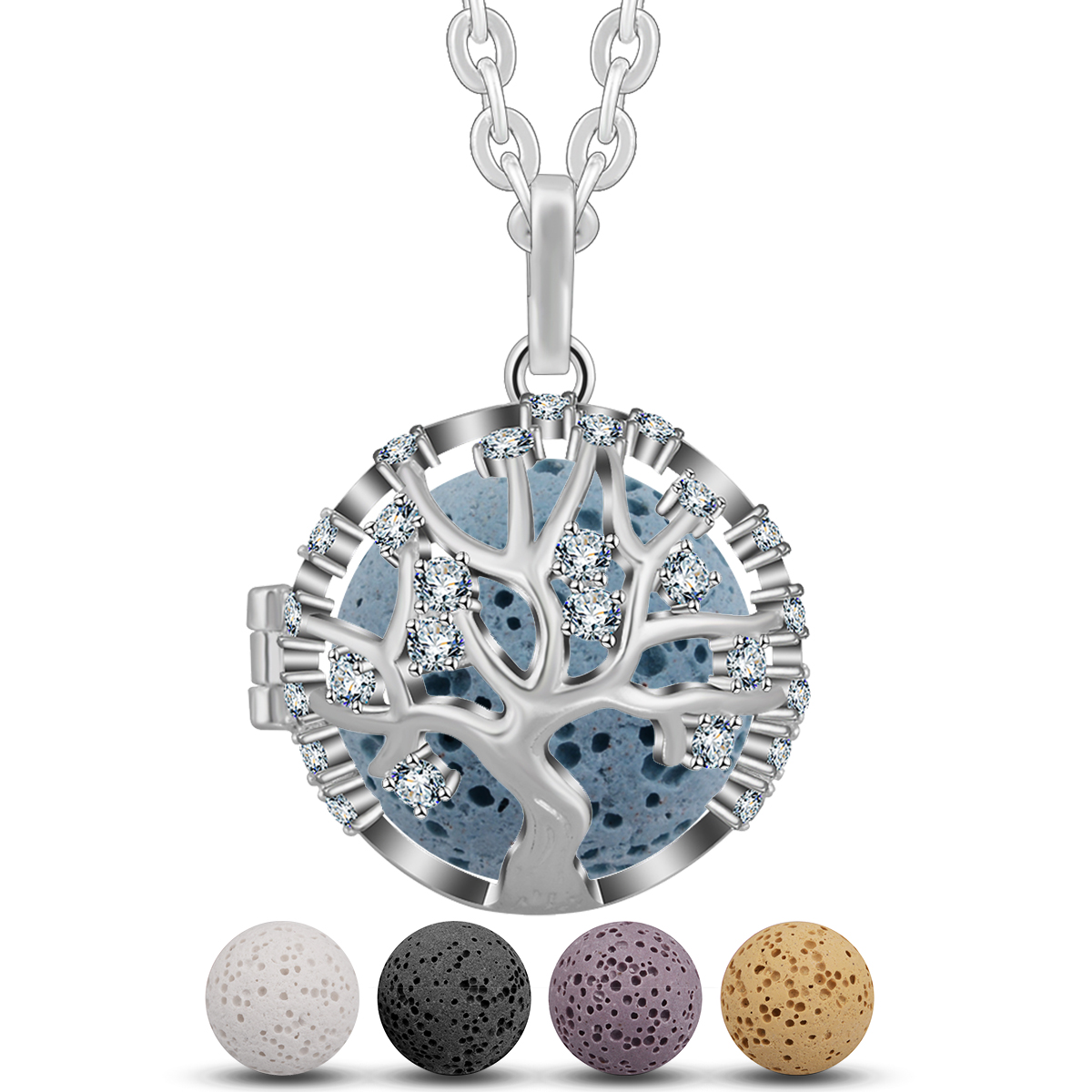 Merryshine Jewelry tree of life cage aromatherapy essential oil lava stone diffuser necklace