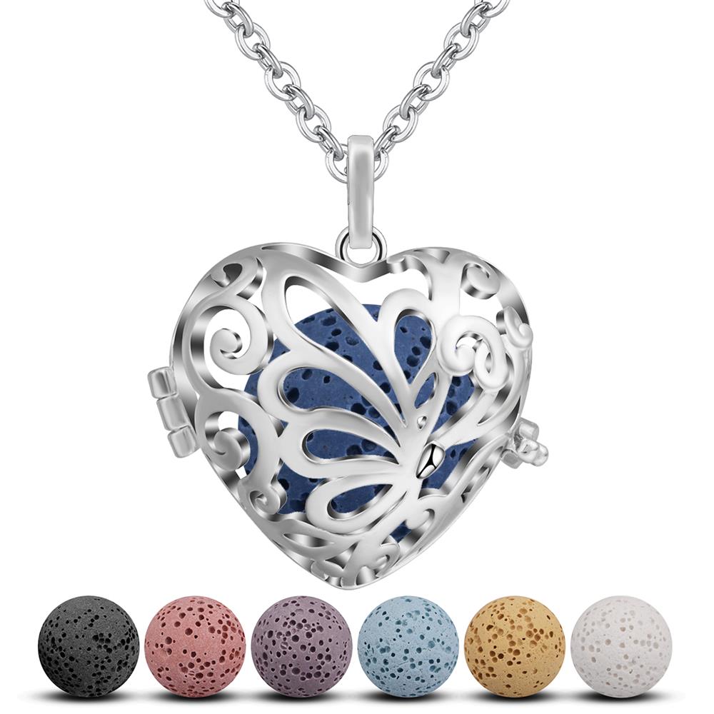 Merryshine Jewelry heart shaped large lava stone butterfly aromatherapy diffuser pendant