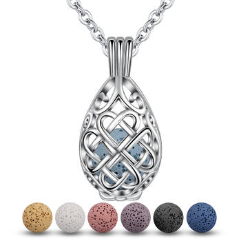 Merryshine Jewelry Celtic knot s925 sterling silver cage lava stone essential oil diffuser necklace