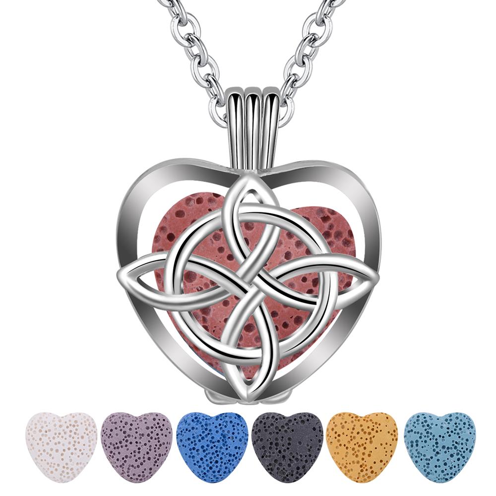 Merryshine Jewelry black heart cage lava rock stone essential oil pendant diffuser locket necklace