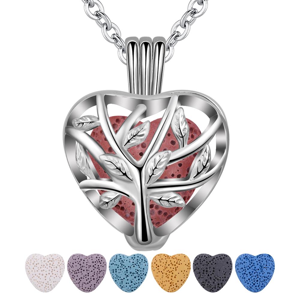 Merryshine Jewelry 14mm heart shaped lava stone cage fragrance essential oil diffuser aromatherapy necklace