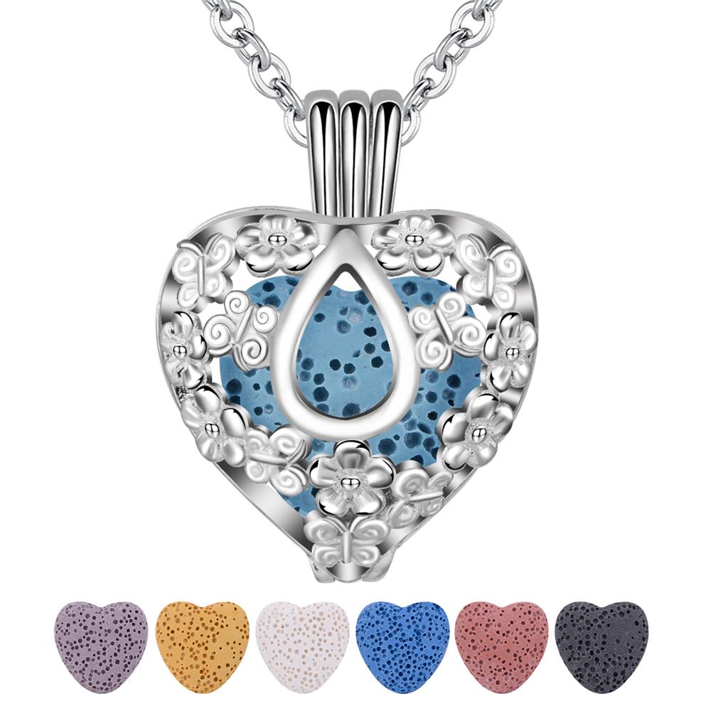 Merryshine Jewelry heart shaped perfume diffuser essential oil aroma lava stone locket pendants