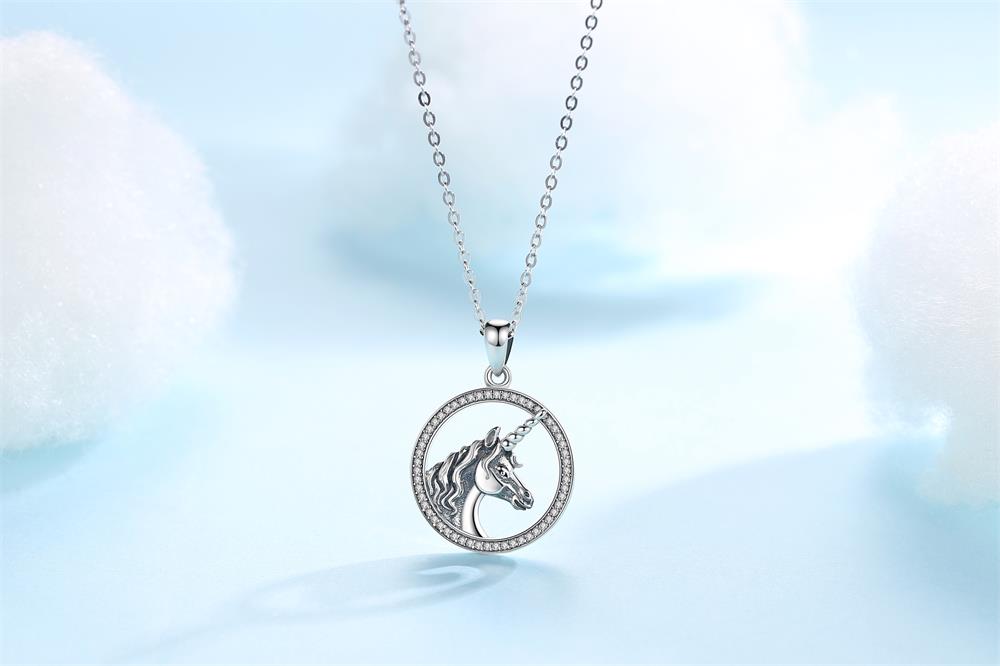 Merryshine Jewelry Classic Style S925 Sterling Silver Unicorn Charm Necklace for Women