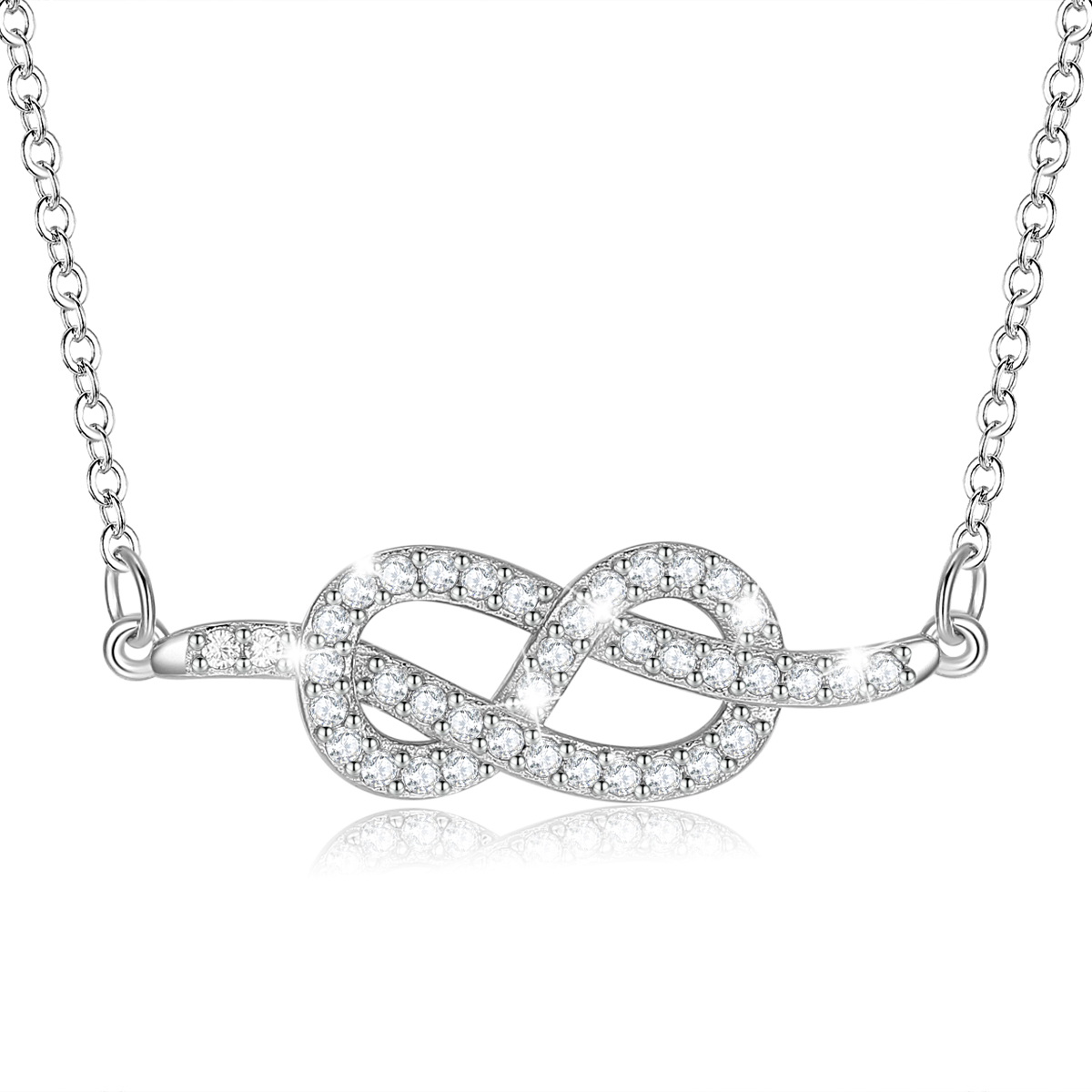 Merryshine Jewelry S925 Sterling Silver Cubic Zirconia Dainty Infinity Knot Necklace