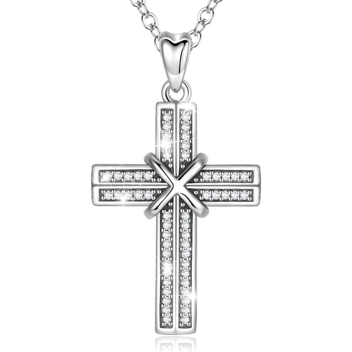 Merryshine Jewelry S925 Sterling Silver Cross Necklace for Men with Cubic Zirconia