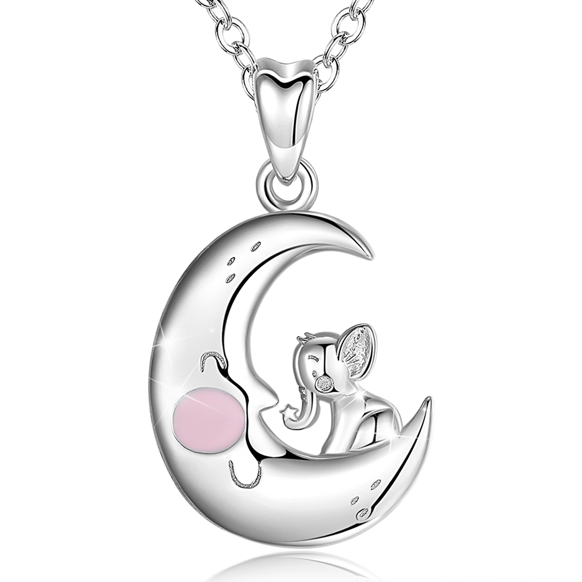 Merryshine Jewelry S925 Sterling Silver Moon and Little Elephant Necklace for Girls