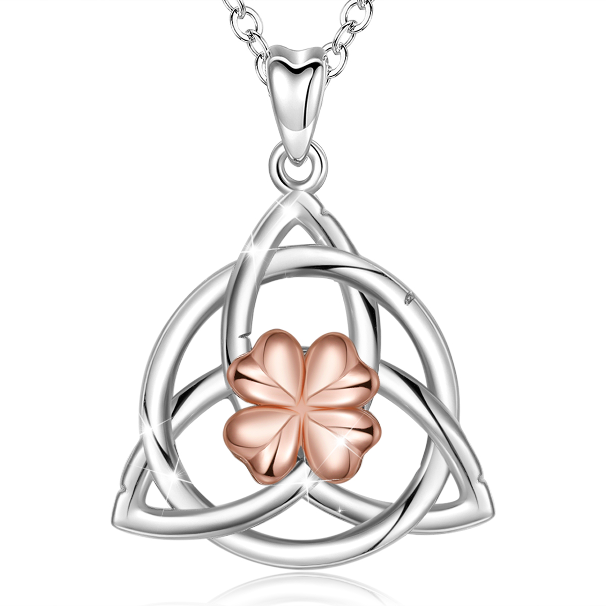 Merryshine S925 Sterling Silver Plating Rose Gold Four Leaf Clover Jewelry Pendant Necklace
