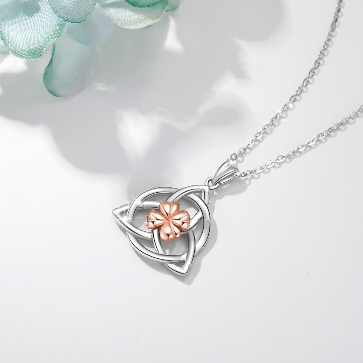 Rose Gold Four Leaf Clover Pendant Necklace in Sterling Silver