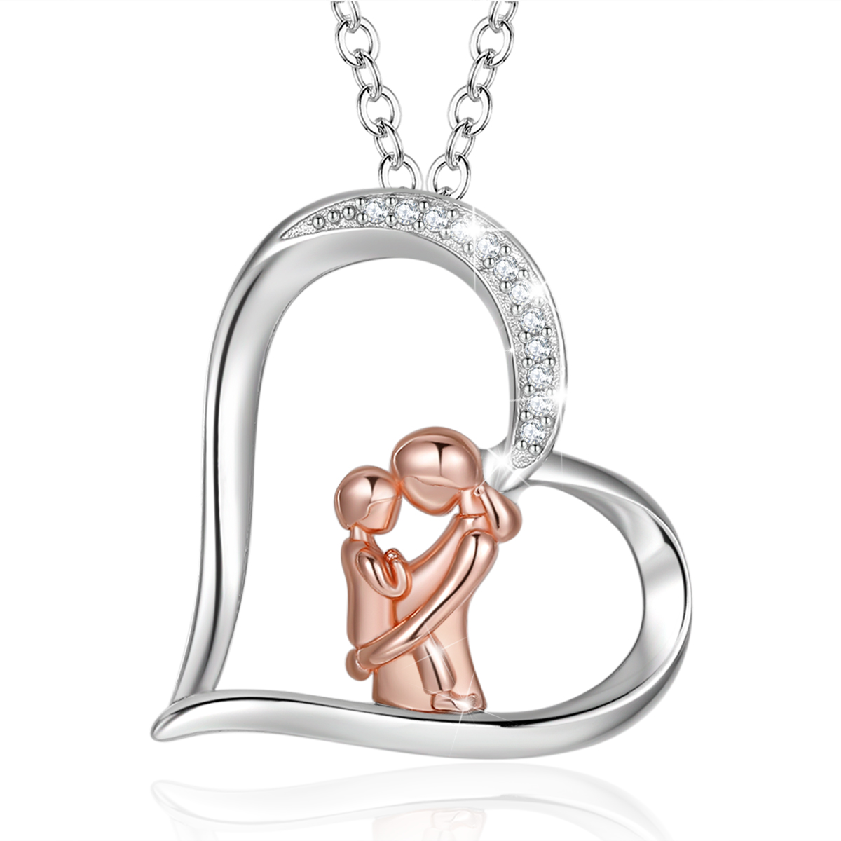 Merryshine Jewelry S925 Sterling Silver Plating Rose Gold Mom and Son Heart Necklace for Mother