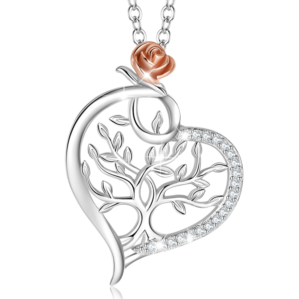 Merryshine Jewelry S925 Sterling Silver Plating White Gold Tree of Life Pendant Necklace for Women