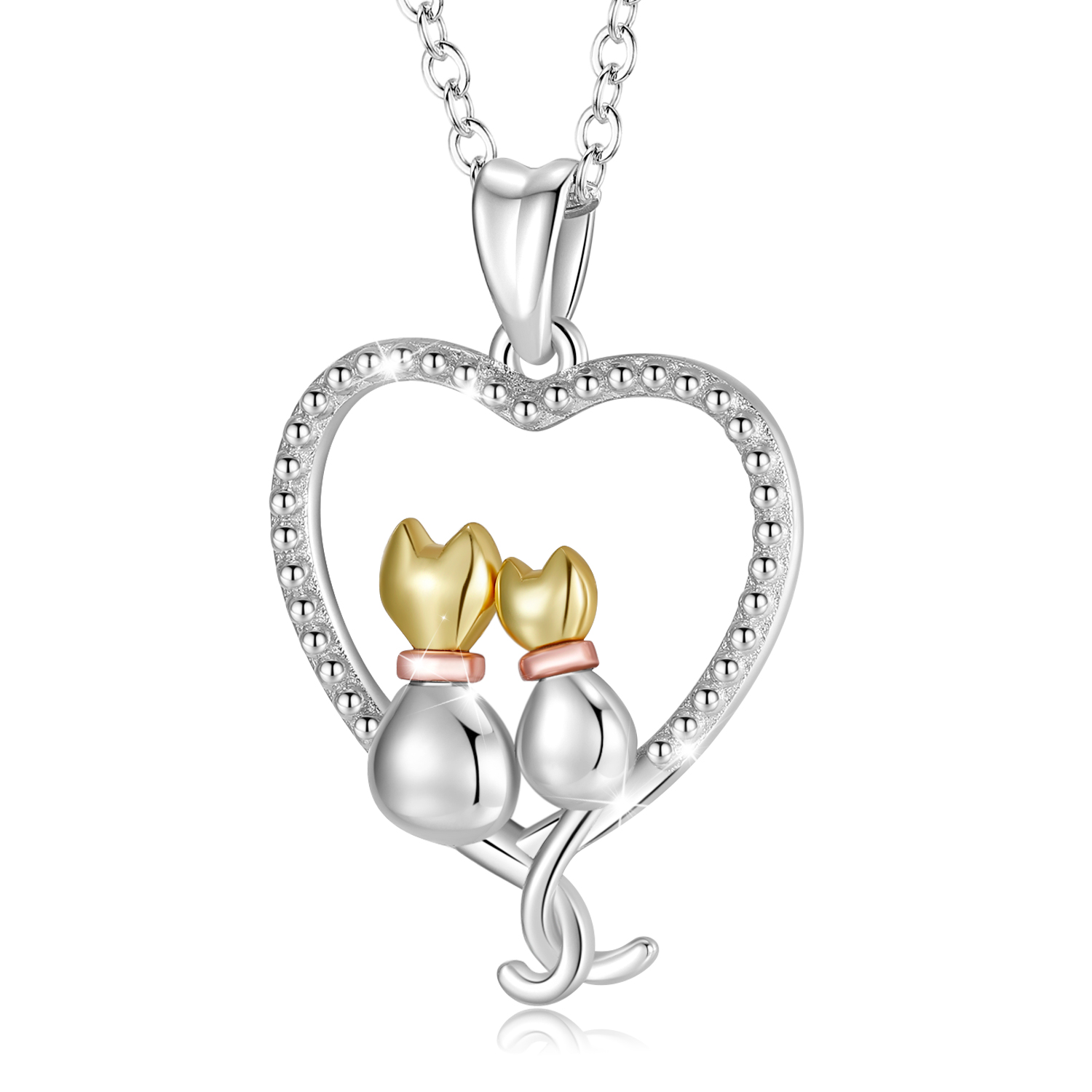 Merryshine Jewelry S925 Sterling Silver Plating Gold Two Cat Necklace for Women and Girls