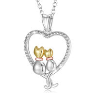 Merryshine Jewelry S925 Sterling Silver Plating Gold Two Cat Necklace for Women and Girls