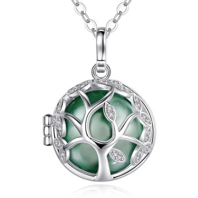 Merryshine Jewelry S925 Sterling Silver Tree of Life Hollow Out Cage Necklace with Color Bell