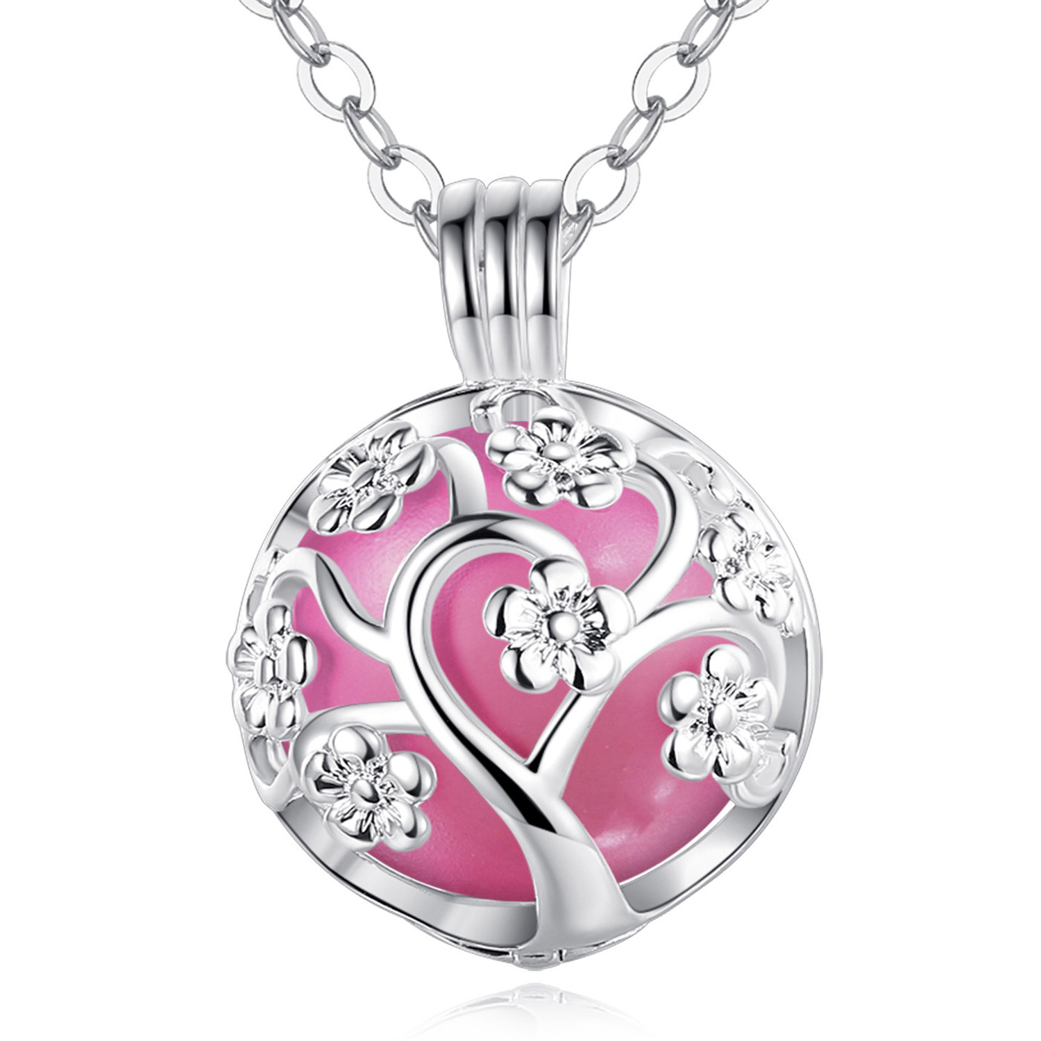 Merryshine Jewelry Flower S925 Sterling Silver Cage Angel Caller Harmony Bola Ball Necklace