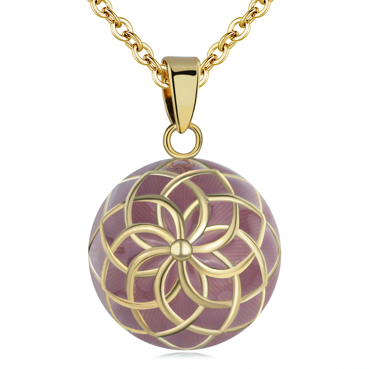 Merryshine Jewelry Red Flower Design Angel Caller Sound Pattern Bola Ball Necklace for Pregnancy Women