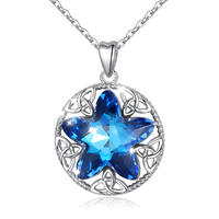 Merryshine Jewelry Luxury Elegant Design S925 Sterling Silver Plated Platinum Lucky Star Crystal Pendant Necklace