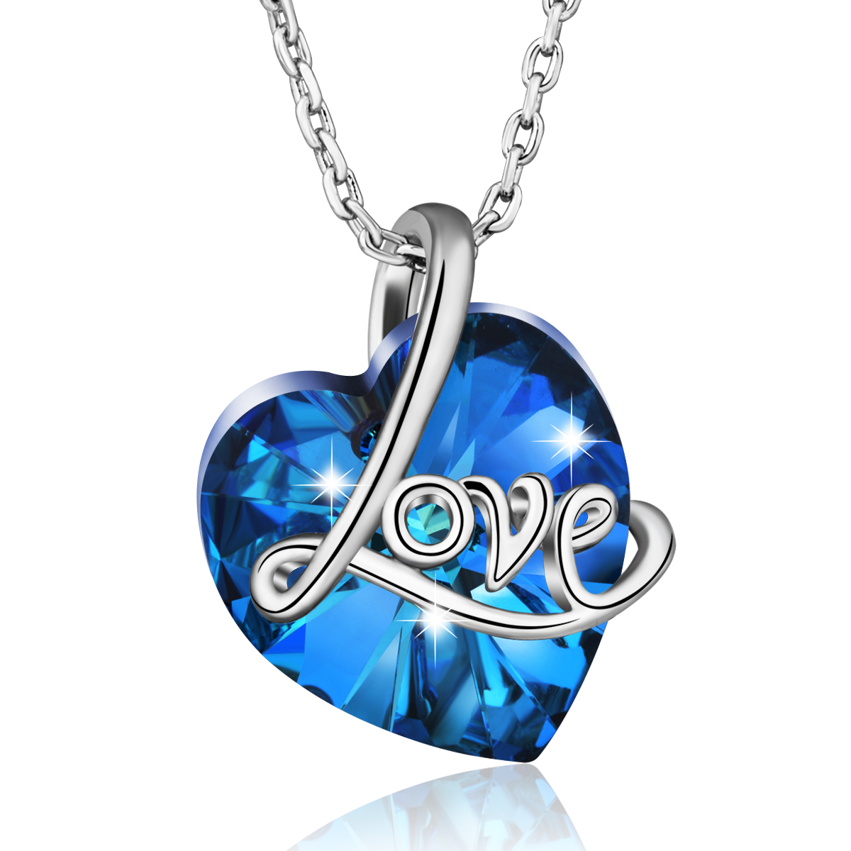 Merryshine Jewelry Wholesale Fashion Plated Platinum Blue Heart Crystal Pendant Necklace For Christmas Gift