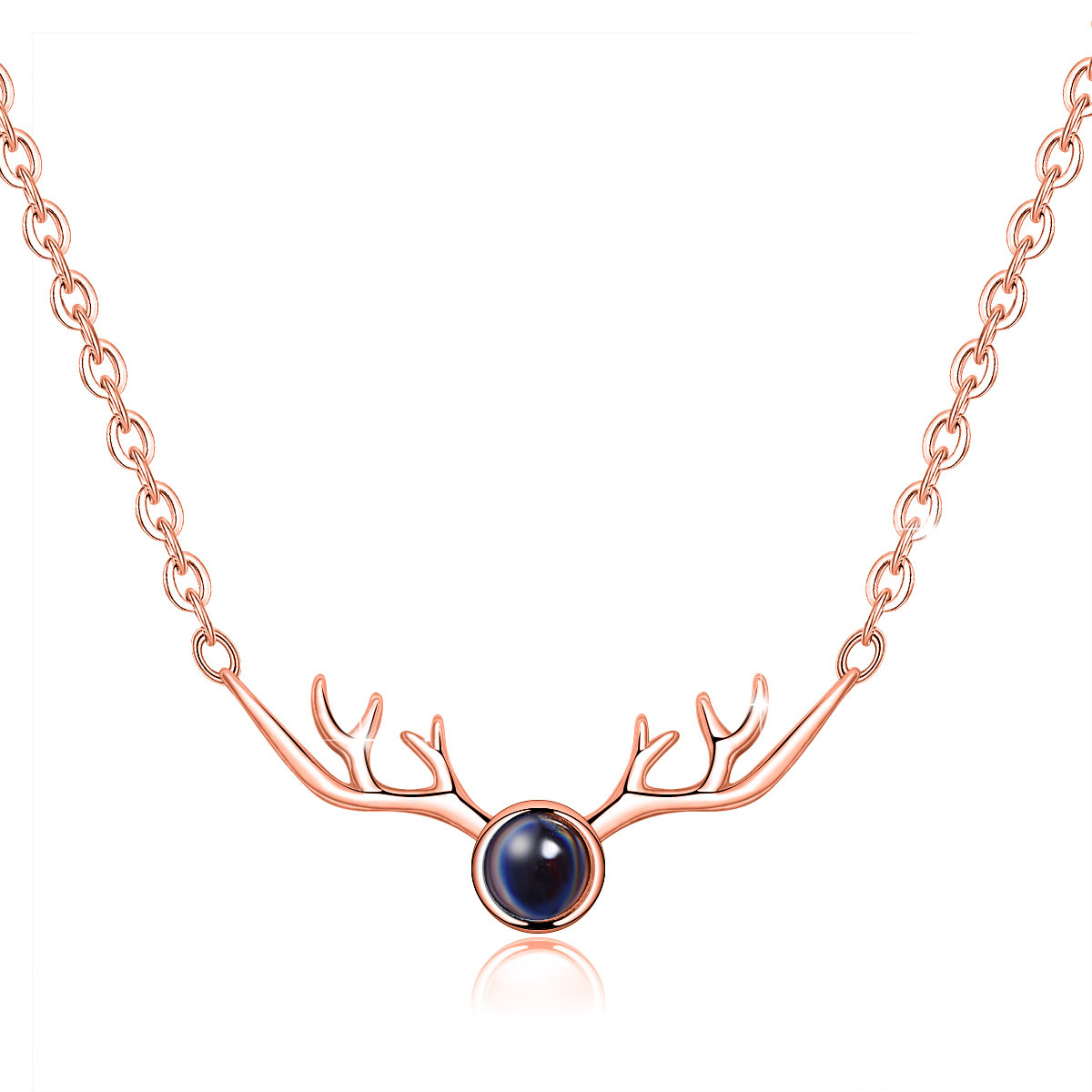 Merryshine Jewelry Rose Gold Plated Antler Design 100 Different Languages I Love You Projection Necklace