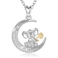 Merryshine Jewelry S925 Sterling Silver Elephant And Moon Pendant Necklace for Women