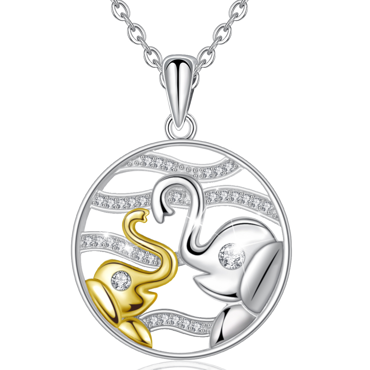 Merryshine Jewelry S925 Sterling Silver Zircon Elephant Good Luck Pendant Necklace