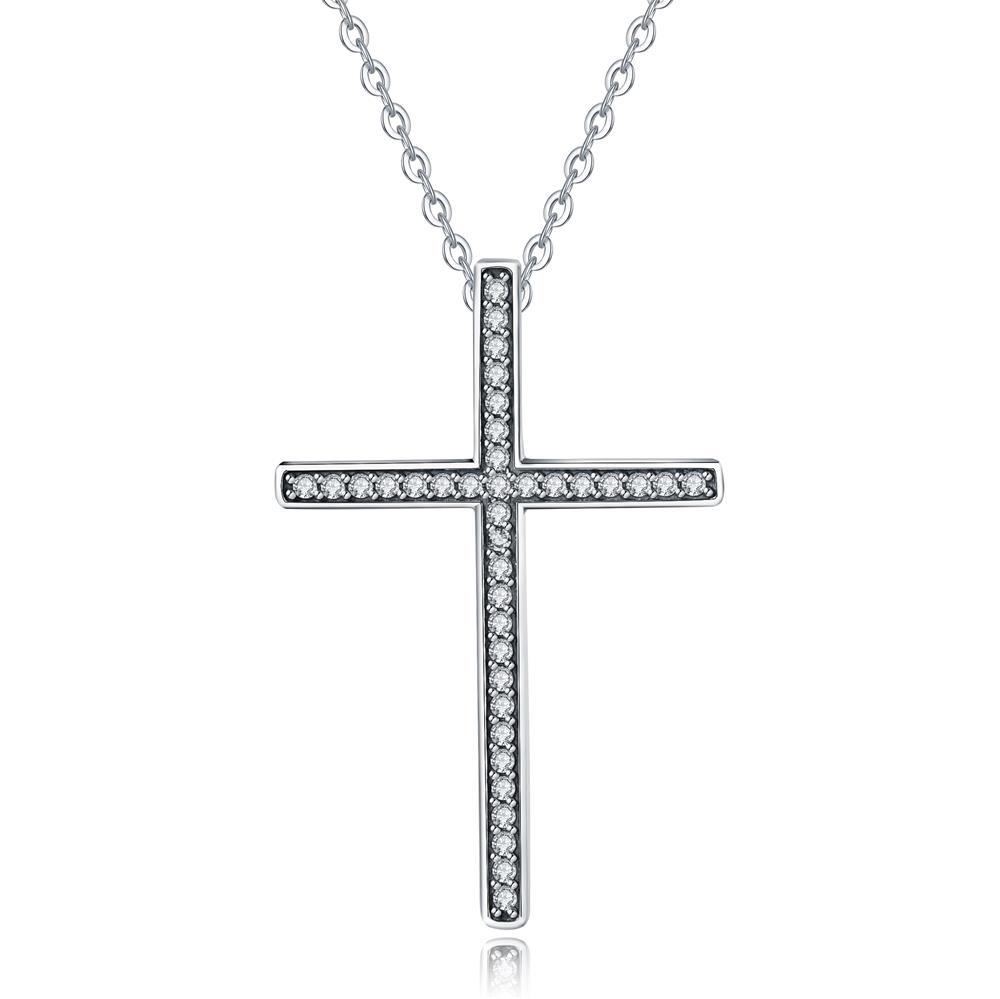 Merryshine Jewelry Delicate S925 Sterling Silver Simple Cross Necklace For Men And Women